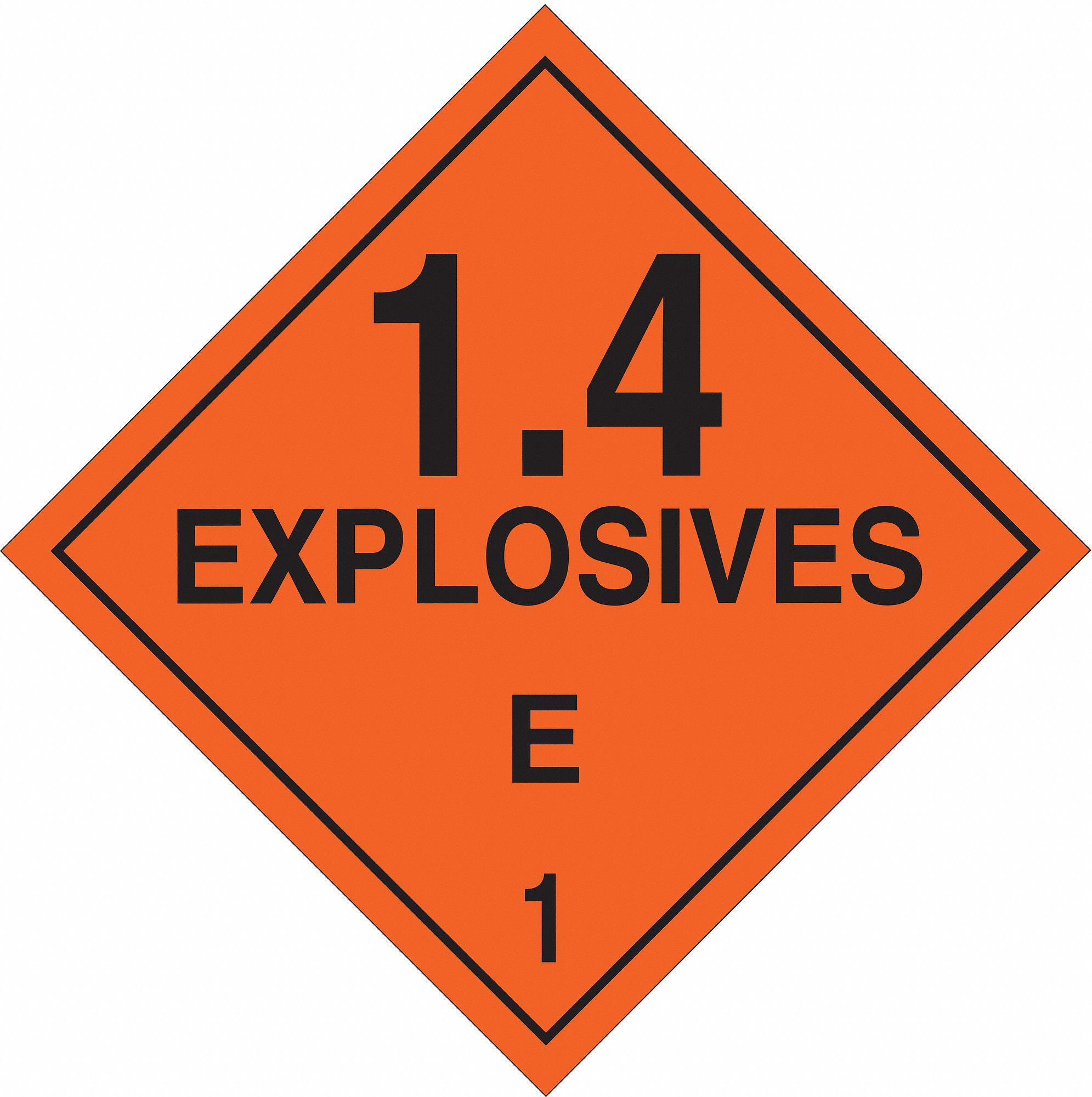 DOT Container Placard: 1.4 Explosives E 1, 10 3/4 in x 10 3/4 in, 10 3/4 in Label Ht, Placard
