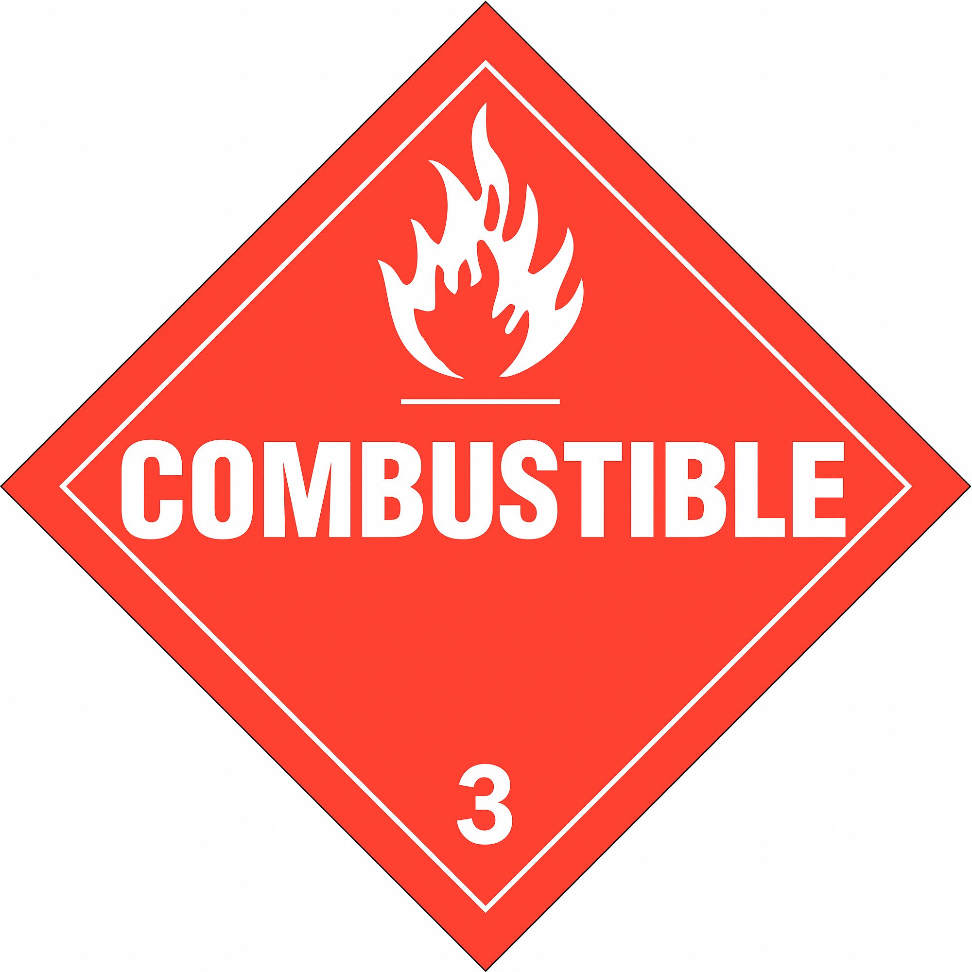 DOT Container Placard: Combustible 3, 10 3/4 in x 10 3/4 in, 10 3/4 in Label Ht, Placard