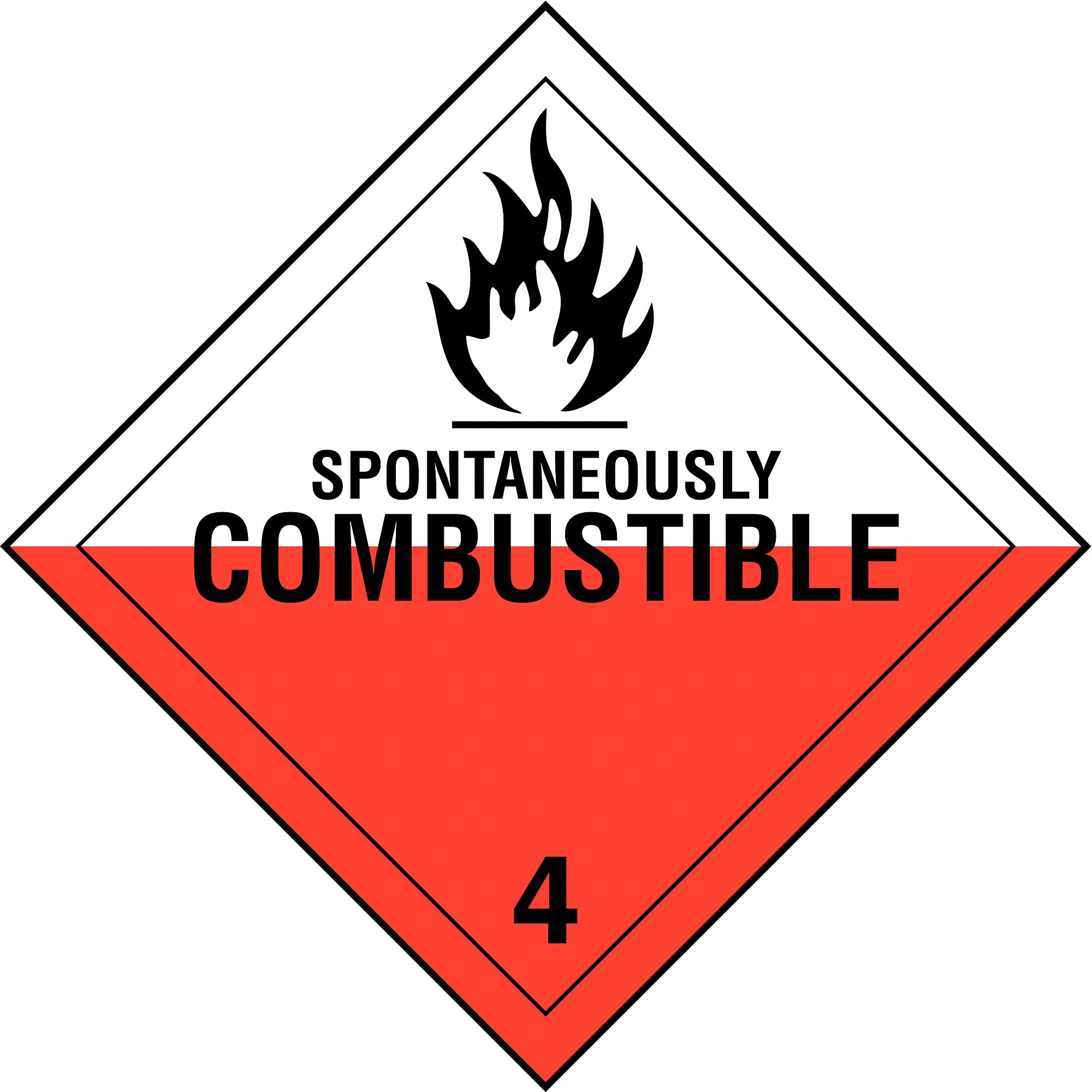 DOT Container Placard: Spontaneously Combustible, 10 3/4 in x 10 3/4 in, 10 3/4 in Label Ht