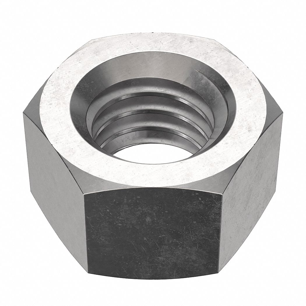 Hex Nut: Heavy Hex, 3/8"-16 Thread, 11/16 in Hex Wd, 23/64 in Hex Ht, Stainless Steel, 316, 50 PK