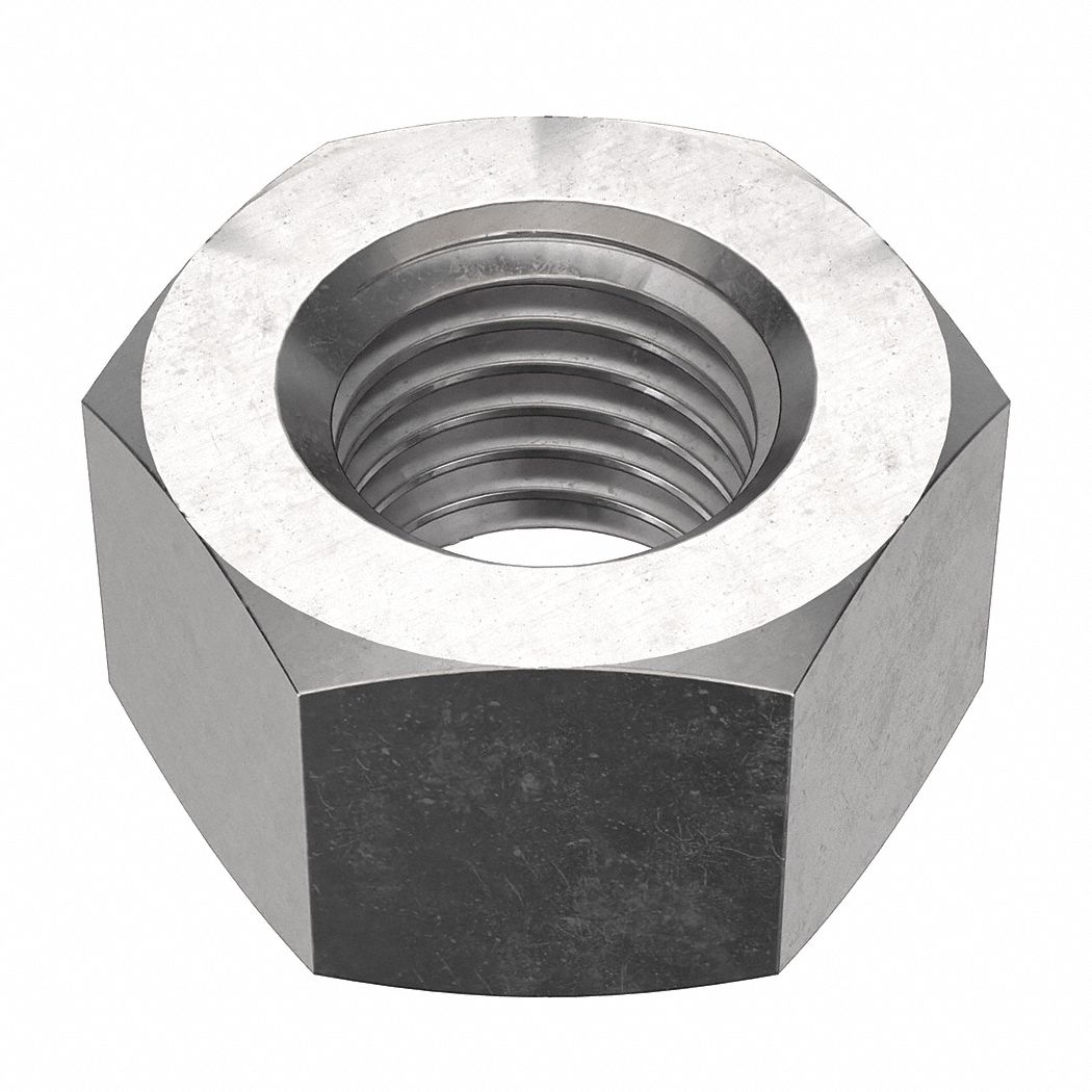 Hex Nut: Heavy Hex, 7/8"-9 Thread, 1 7/16 in Hex Wd, 55/64 in Hex Ht, Stainless Steel, 18-8, 5 PK