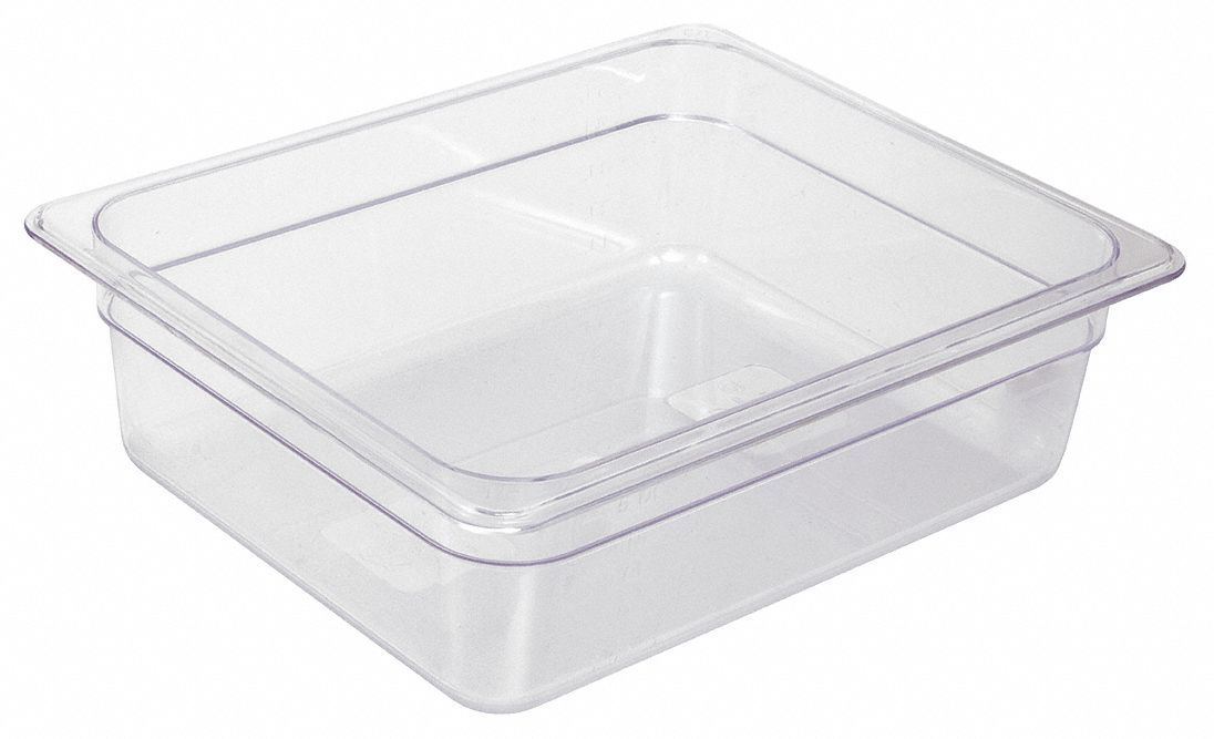 Food Pan: Half Size, Rectangular, NSF Certified, 12 3/4 in Overall Lg, 2 1/2 in Overall Dp