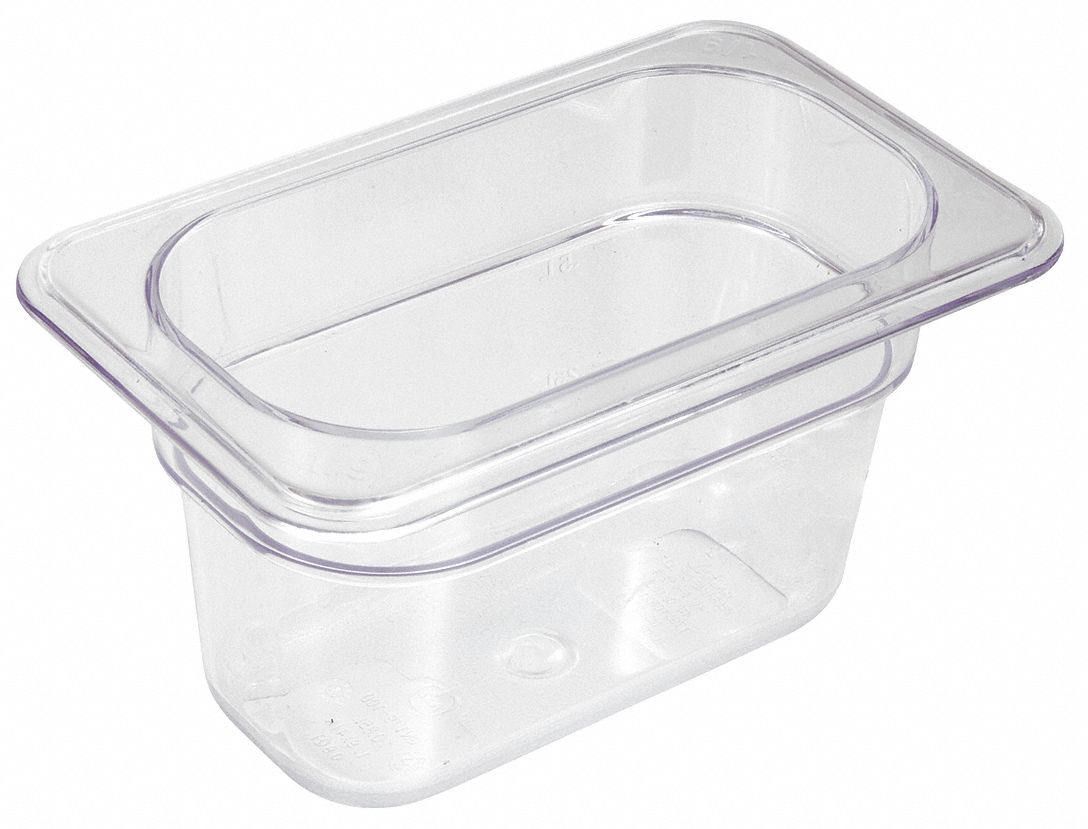 Food Pan: Ninth Size, Rectangular, NSF Certified, 7 in Overall Lg, 4 1/4 in Overall Wd