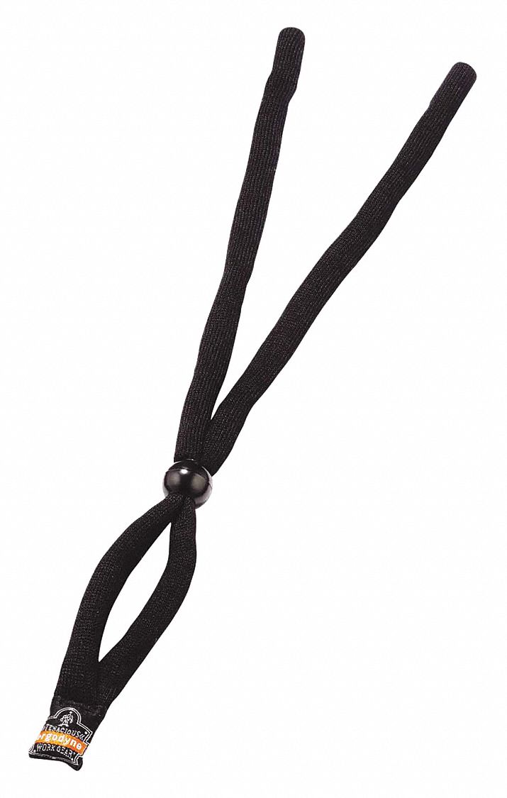 Eyewear Lanyard: Solid, 14 in Overall Lg, Black, Slip-On, Adj