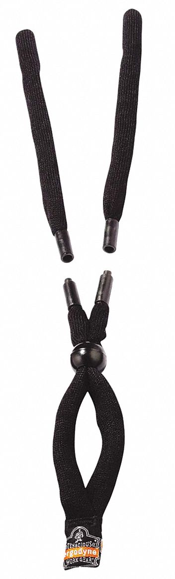 Breakaway Eyewear Lanyard: Black, Metal Detectable, 12 in Lg, Cotton