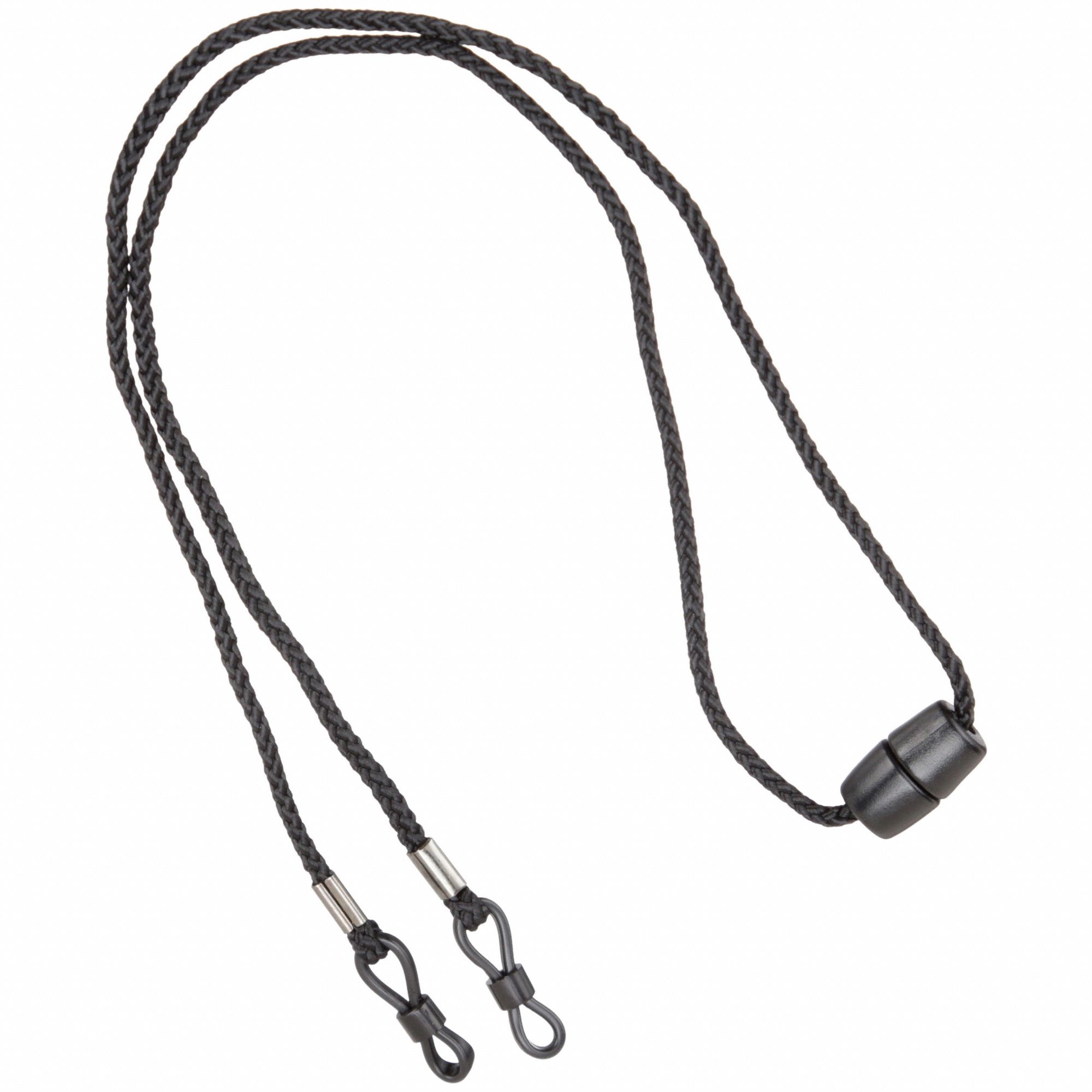 Eyewear Lanyard: Solid, 12 in Overall Lg, Black, Slip-On, Breakaway