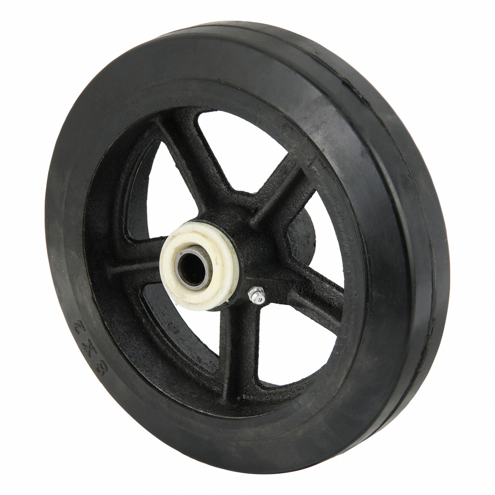 Wheel: 600 lb Load Capacity, Flat-Free, Rubber, 2-1/4 in Hub Lg/3/4 in Roller Bearing