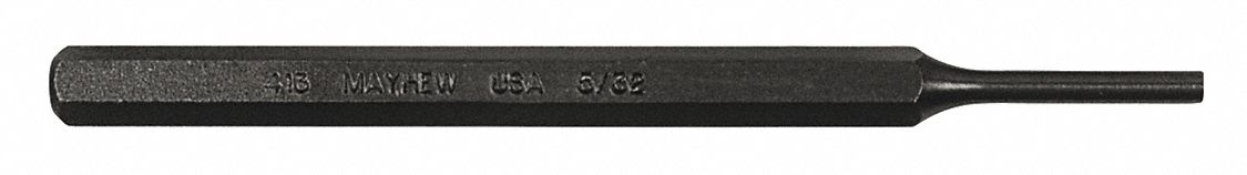 PIN PUNCH, 5/32 IN TIP DIA, 5/16 IN SHANK W, 1¼ IN TAPER L, 5 IN OVERALL L, HEXAGON, STEEL