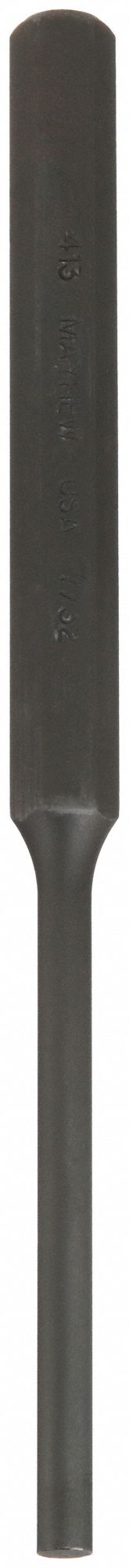 PIN PUNCH, 3/16 IN TIP DIA, ⅜ IN SHANK W, 2½ IN TAPER L, 8 IN OVERALL L, HEXAGON, STEEL, SAE