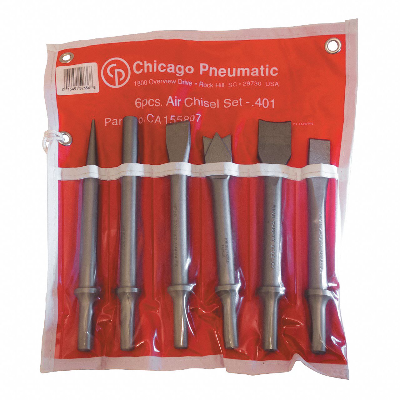 CHISEL SET, FOR AIR HAMMER, 25/64 IN SHANK DIA, BRIGHT (UNCOATED) FINISH, RIGHT HAND