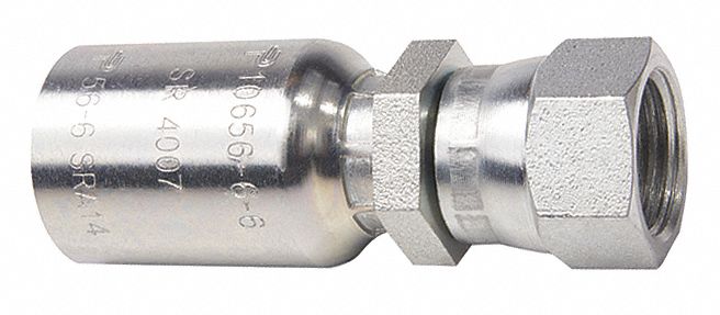 HYDRAULIC HOSE FITTING, S56, BARBED, CRIMPED, 37 °  ELBOW, JIC, FEMALE, 1/2