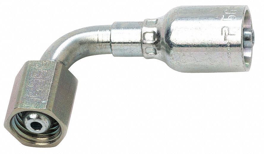 HYDRAULIC HOSE FITTING, S56, BARBED, CRIMPED, 90 °  ELBOW, SWIVEL, BALL NOSE, FEMALE, M16 X 1.5, ST