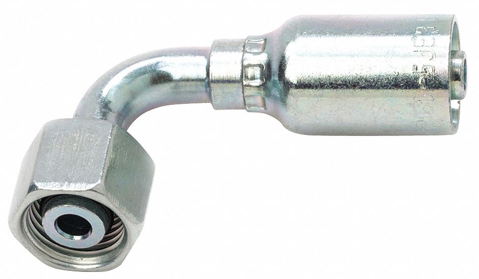 HYDRAULIC HOSE FITTING, S56, BARBED, CRIMPED, 45 °  ELBOW, SWIVEL, 24 °  CONE, FEMALE, 6.4 X 8 MM, ST