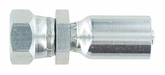 PARKER HYDRAULIC HOSE FITTING, BARBED, CRIMPED, SWIVEL, BSP, PARAL, FEMALE,  60 ° CONE, 1/4 IN X 1/4-19, ST - Barbed Hydraulic Hose Fittings -  DYE1GU56-4-4