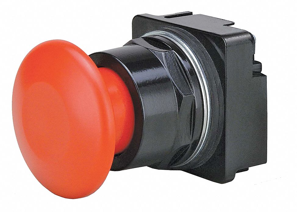 Mushroom Head Push Button: Illuminated, Mushroom Head Profile, Metallic, 30 mm, 1NO/1NC