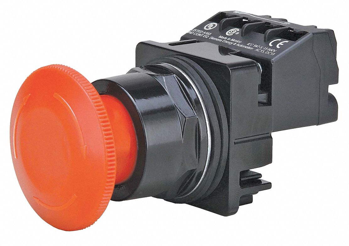 Mushroom Head Push Button: Non-Illuminated, Mushroom Head Profile, Non-Metallic, 30 mm