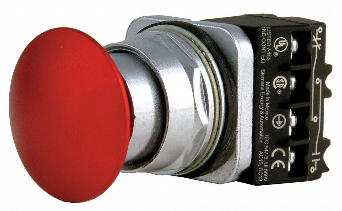 Non-Illuminated Push Button: 30 mm Size, Maintained Push / Maintained Pull,  Red, 1NO/1NC