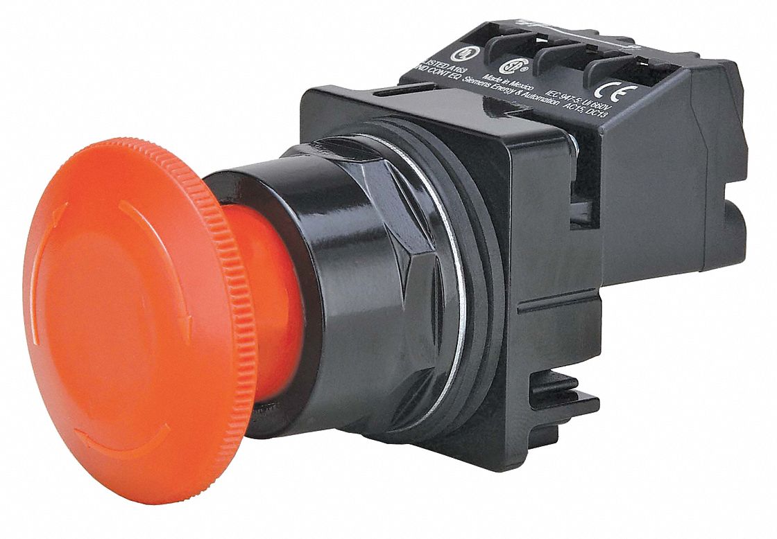 Mushroom Head Push Button: Non-Illuminated, Mushroom Head Profile, Non-Metallic, 30 mm