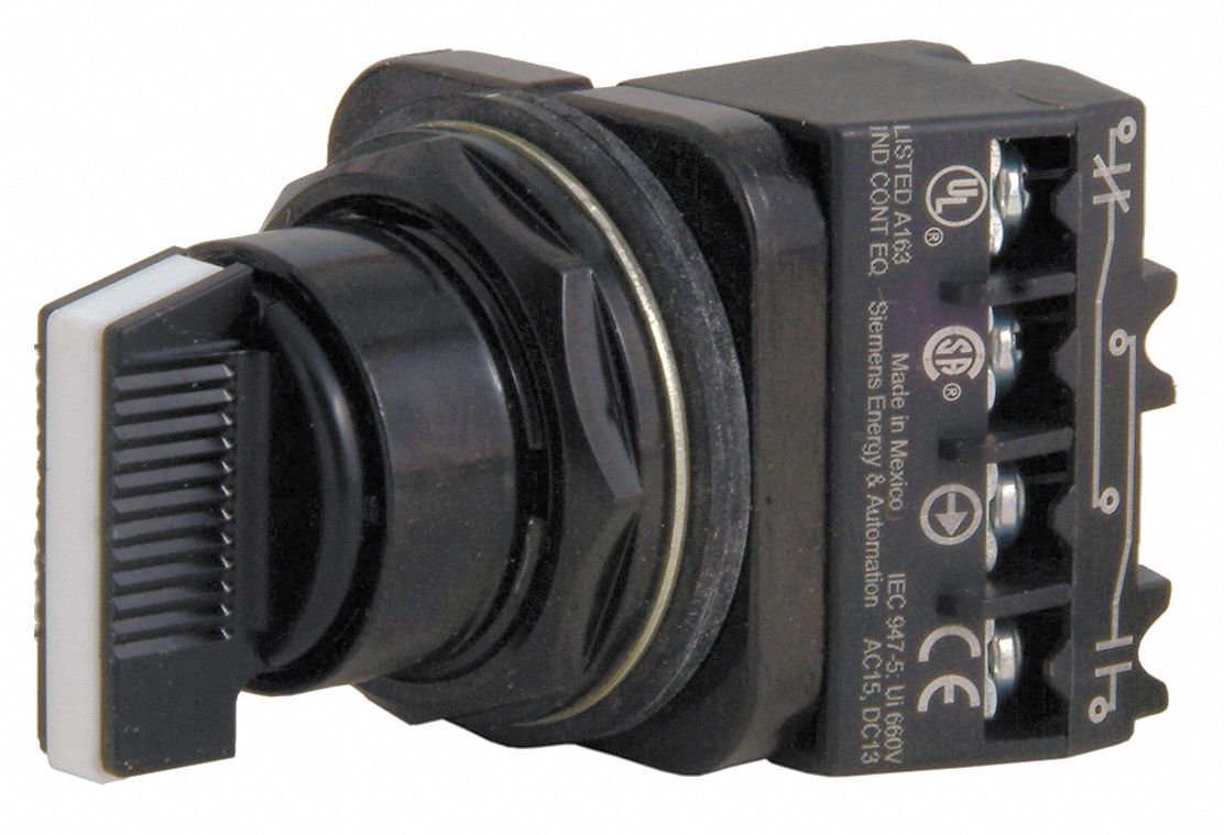 Selector Switch: 30 mm Panel Mounting Size, 3 Positions, Short Lever, 1NO/1NC, Metallic