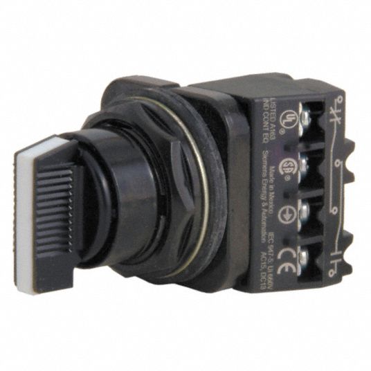 SIEMENS Non-Illuminated Selector Switch: 30 mm Size, 3 Position, Metal,  2NO/2NC, 1/12/13/3/3R/4/4X