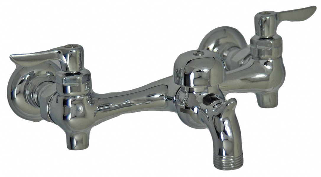 Straight Service Sink Faucet: Wall, Centerset, Cast Brass, Chrome, Straight