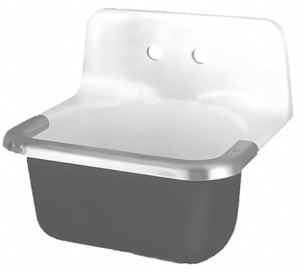 SERVICE SINK: 8 IN, AMERICAN STD, ENAMELED CAST IRON/WHITE, 16 ⅜ IN X 19⅞ IN BOWL SIZE