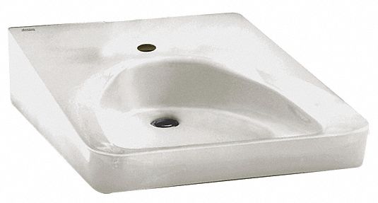 Wheelchair Bathroom Sink: Wheelchair Users, White, Vitreous China, 1 Faucet Holes