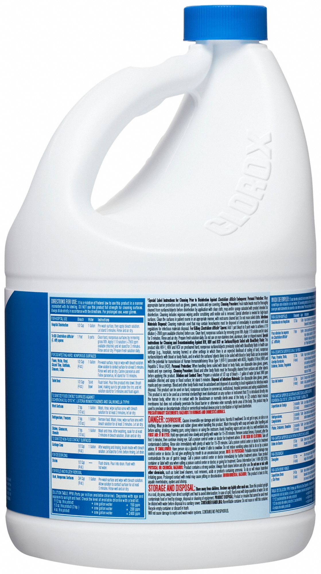 CLOROX Germicidal Bleach Jug, 121 oz Container Size, Ready to Use, Liquid, Unscented, Clorox