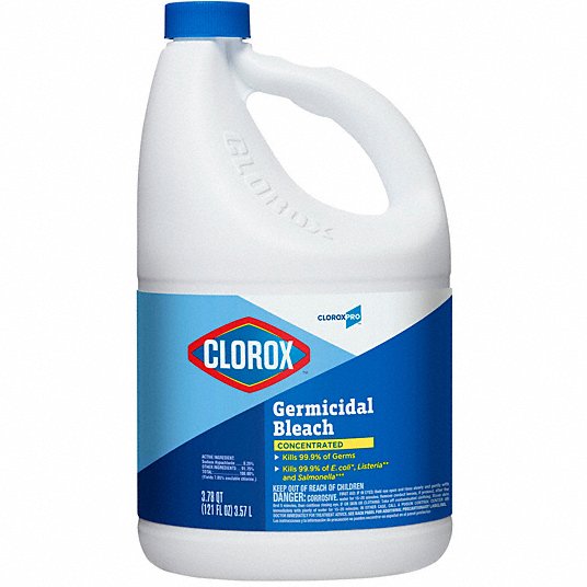 CLOROX Germicidal Bleach: Jug, 121 oz Container Size, Ready to Use, Liquid,  Unscented, Clorox®, 3 PK