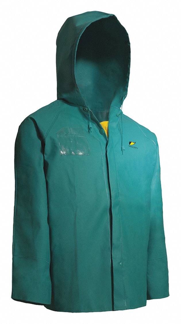 Chemtex Rain Jckt, Attchd Hood, Green, S