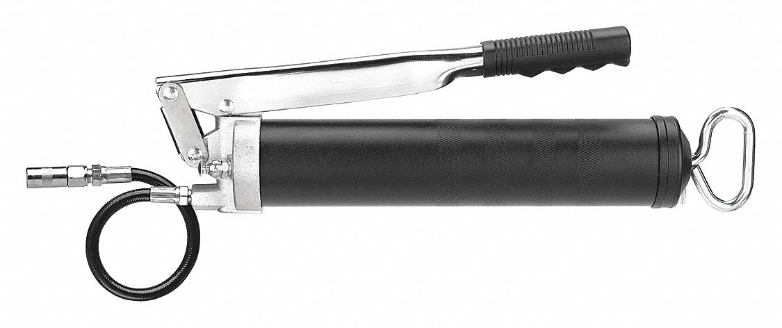 Grease Gun: Lever Grease Gun Handle, Rigid Pipe and Flex Hose, 24 Strokes per Oz.