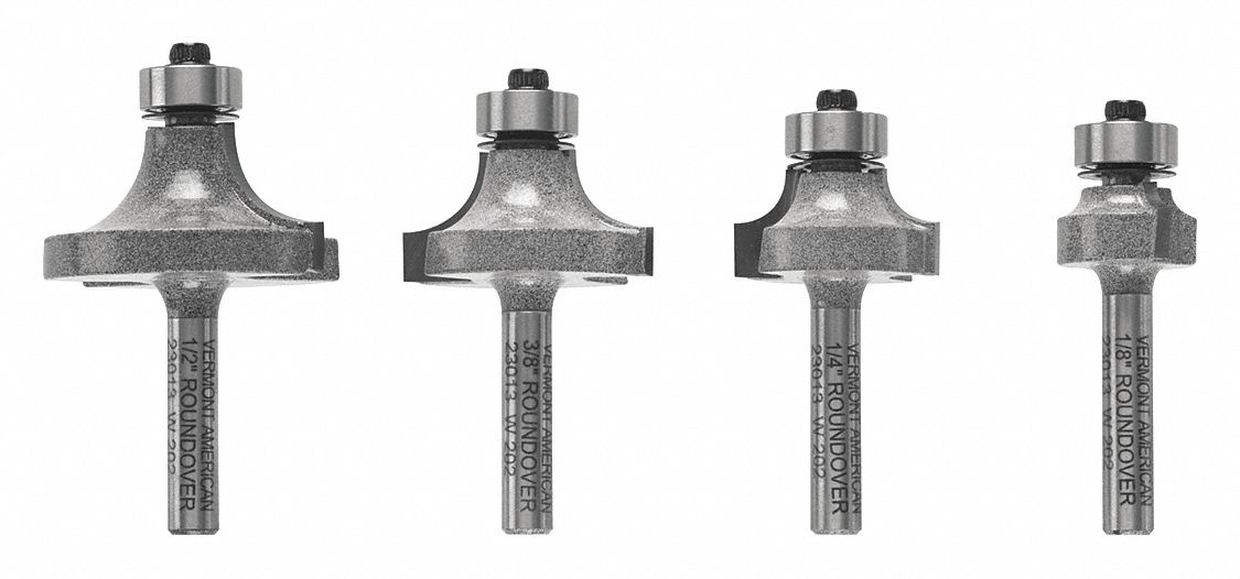 VERMONT AMERICAN Router Bit Set, Carbide Tipped, Number of Pieces 4