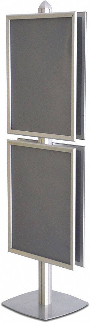 INDOOR DISPLAY STAND, 2-TIER, 2 SIDED, SNAP FRAME, SILVER, 22X76 IN, OVERALL HEIGHT 76 IN, ALUMINUM