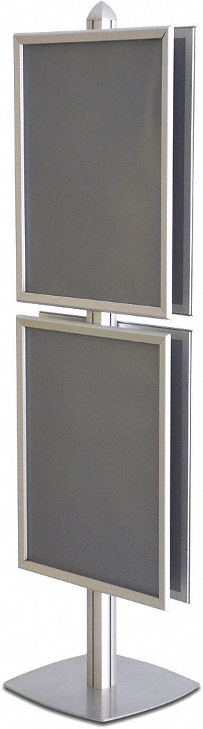 INDOOR DISPLAY STAND, 2-TIER, 2 SIDED, SNAP FRAME, SILVER, 22X76 IN, OVERALL HEIGHT 76 IN, ALUMINUM