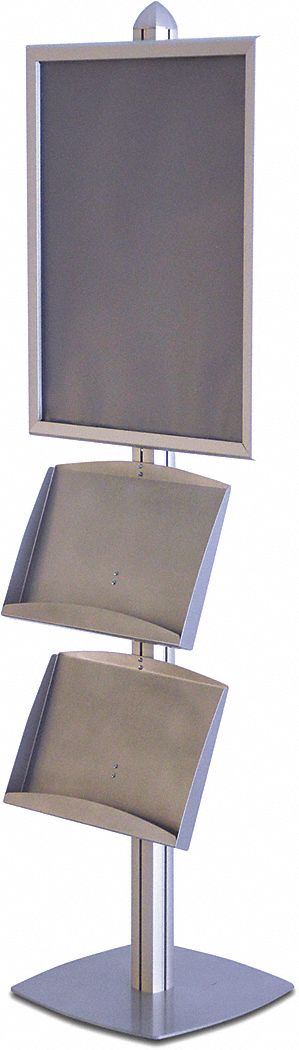 INDOOR DISPLAY STAND, 2 SHELF, SNAP FRAM, SILVER, 22X76 IN, OVERALL HEIGHT 76 IN, ALUMINUM