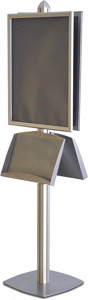 INDOOR DISPLAY STAND, 2 SIDE, 2 SHELF, SNAP FRAME, SILVER, 22X76 IN, OVERALL HEIGHT 76IN, ALUMINUM