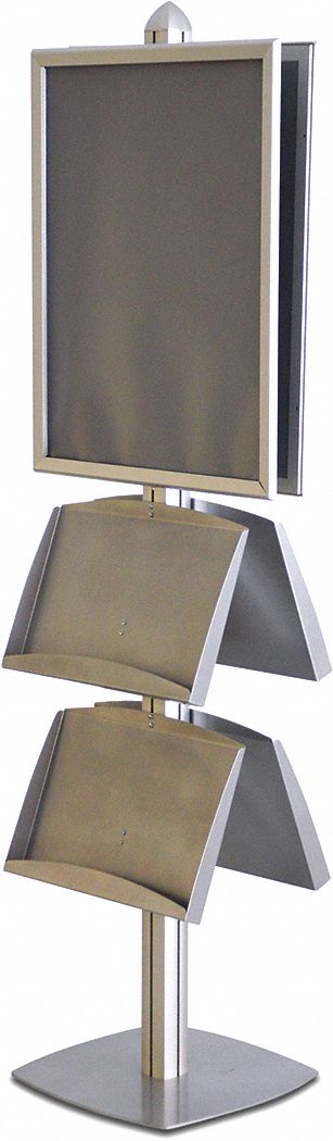 INDOOR DISPLAY STAND, REVERSIBLE, 2 SHELF, SILVER, 22X76 IN, OVERALL HEIGHT 76 IN, ALUMINUM