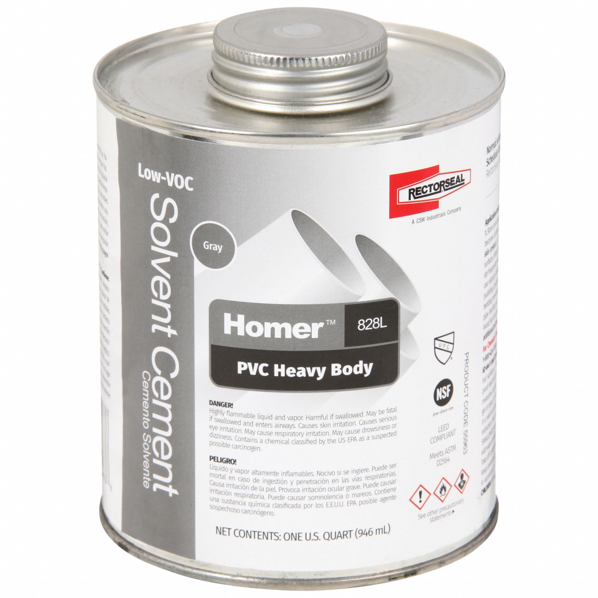 RECTORSEAL, 32 fl oz, Gray, PVC Cement 41JG4655963 Grainger