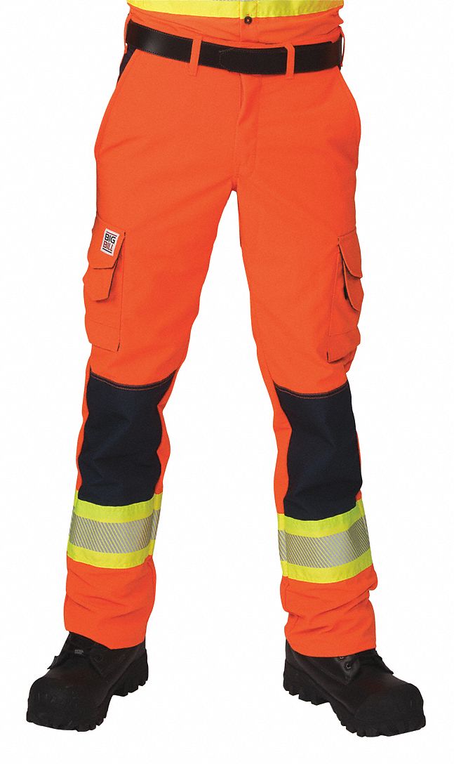 HIGH-VISIBILITY PANTS, MEN'S, RIPSTOP, ORANGE, WAIST 32 IN/INSEAM 30 IN, POLYESTER