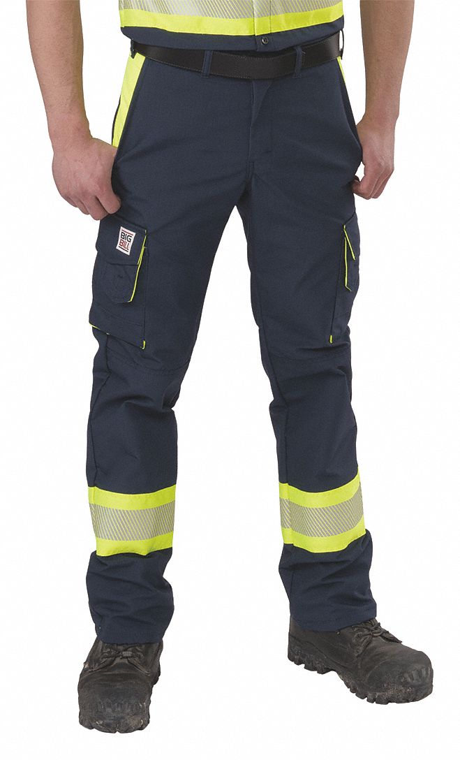 HIGH-VISIBILITY PANTS, RIPSTOP, MEN'S, NAVY, WAIST 40 IN/INSEAM 34 IN, POLYESTER/COTTON