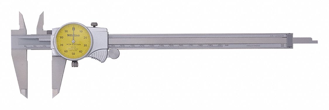 DIAL CALIPER, 0 TO 200 MM RANGE, 0.01 MM GRADUATION, 1 31/32 IN JAW, STEEL