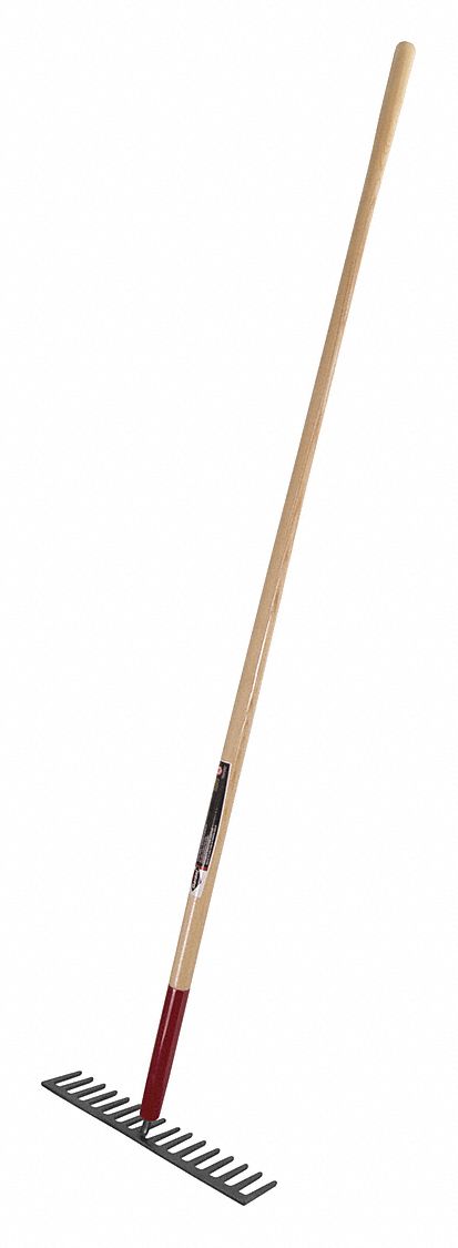 LEVEL RAKE, 16 TINES, 15 1/2 IN STRAIGHT HANDLE, 16 IN, ASH/STEEL