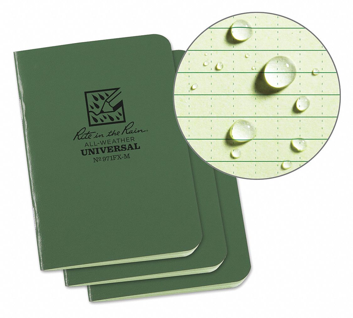 NOTEBOOK, UNIVERSAL GRID, #20 BOND, STAPLED, 12-SHEET, GREEN, 3 1/4 X 4 5/8 IN, FIELD-FLEX, PK 3