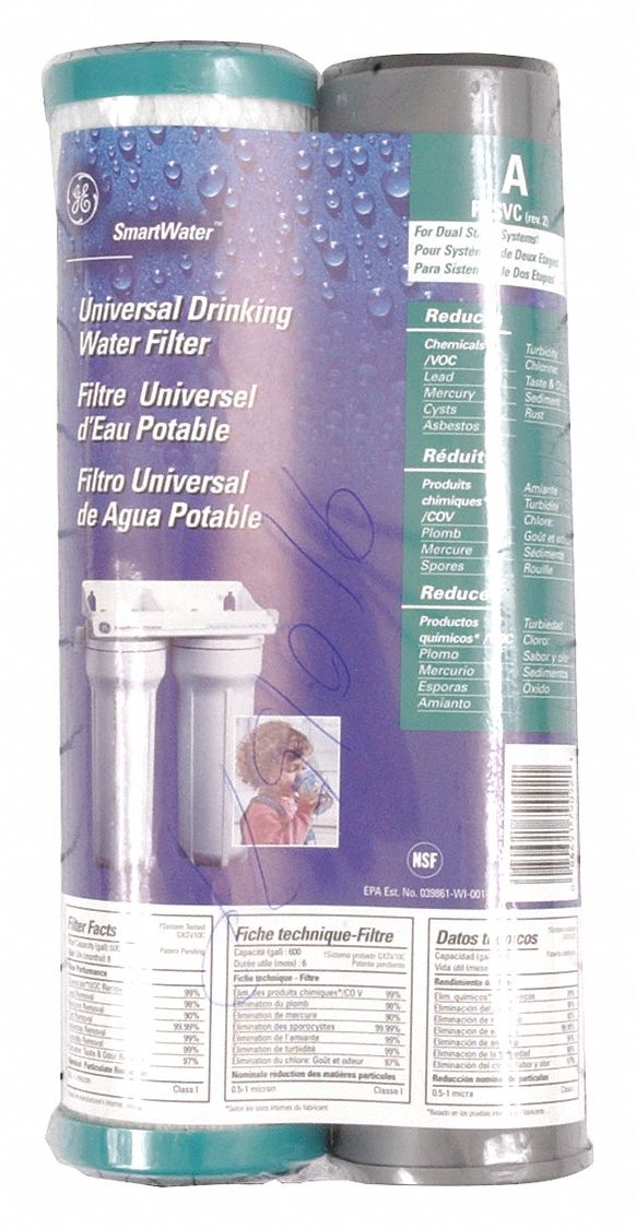 Water Filter Cartridge: 0.5 micron Micron Rating, 600 gal Service Life - Gallons, Carbon