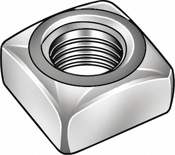 SQUARE NUT, 3/8"-16 THREAD SIZE, STEEL, ZINC PLATED, 11/32 IN H, ⅝ IN W, 100 PK