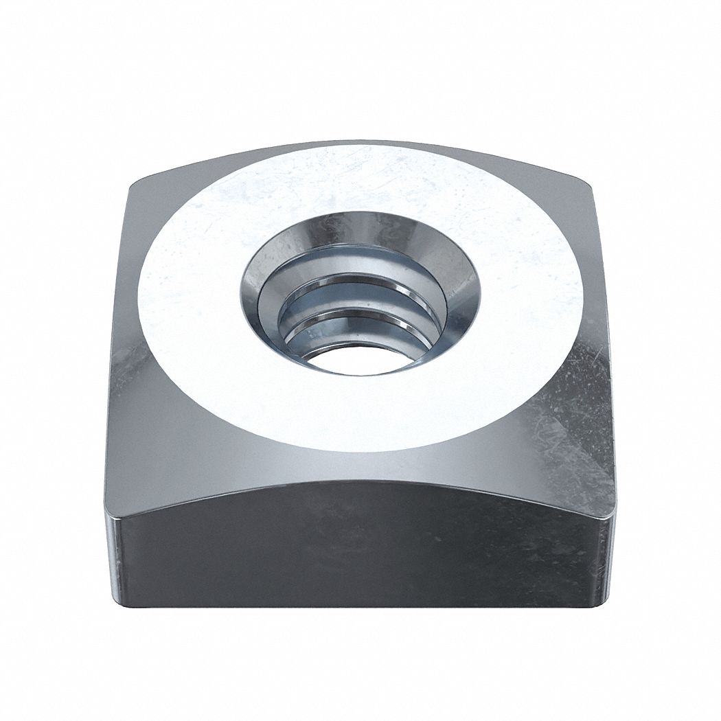 Square Nut: #6-32 Thread Size, Steel, Grade A, Zinc-Plated, 1/8 in Ht, 5/16 in Wd, 100 PK