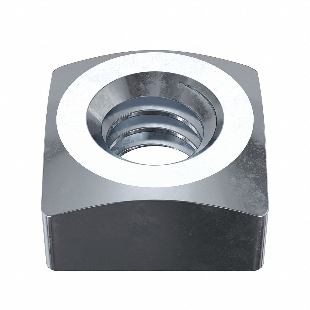 Square Nut: 1/4"-20 Thread Size, Steel, Grade A, Zinc-Plated, 7/32 in Ht, 7/16 in Wd, 100 PK
