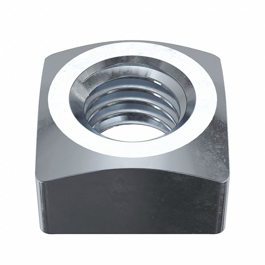 Square Nut: 1/2"-13 Thread Size, Steel, Grade A, Zinc-Plated, 7/16 in Ht, 13/16 in Wd, 50 PK
