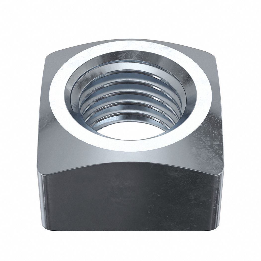 Square Nut: 7/8"-9 Thread Size, Steel, Grade A, Zinc-Plated, 49/64 in Ht, 1 5/16 in Wd, 5 PK