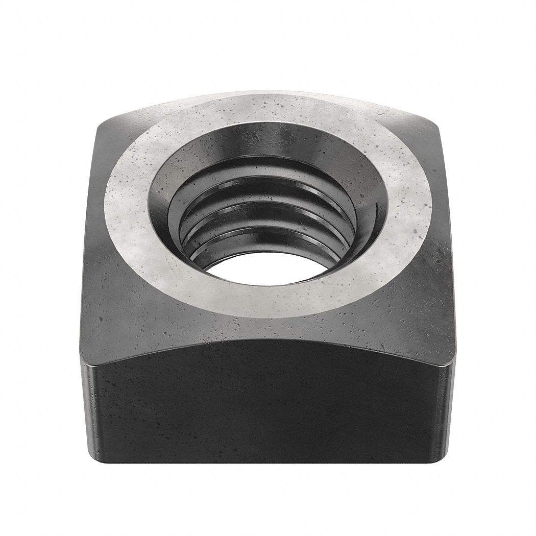 Square Nut: 3/8"-16 Thread Size, Steel, Grade A, Plain, 21/64 in Ht, 5/8 in Wd, 100 PK